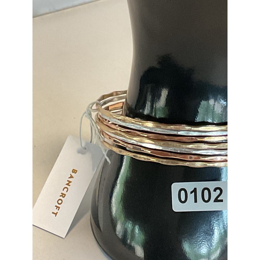 Bancroft Mixed Metal Hammered Multi Strand Cuff Bracelet Gold Silver Rose Gold - Picture 3 of 5